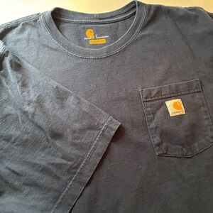 Carhartt Men Original Short Sleeve Work T-Shirt Navy Blue Faded Cotton Size L